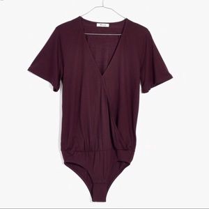 Madewell Faux Wrap Bodysuit In Rich Plum Sz Small